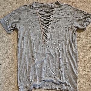 Gray Lace-Up Women's Top